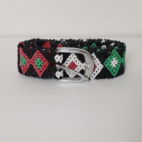 Beaded Belt Tribal‎ Native Southwestern Boho Diamond Snake Handmade Vintage main image 4